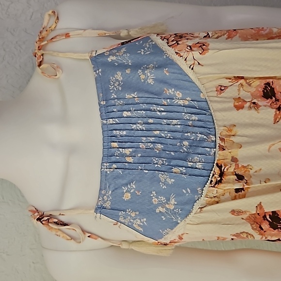 BLUE RAIN Floral Lace Tie Spaghetti Tassel Strap Fairycore Festival Slip Top - Picture 4 of 10